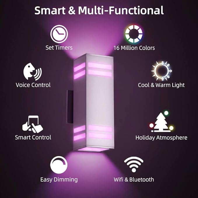 SHIMR Smart Outdoor Wall Lights 2 Pack, RGB Color Changing WiFi & Bluetooth - Image 4
