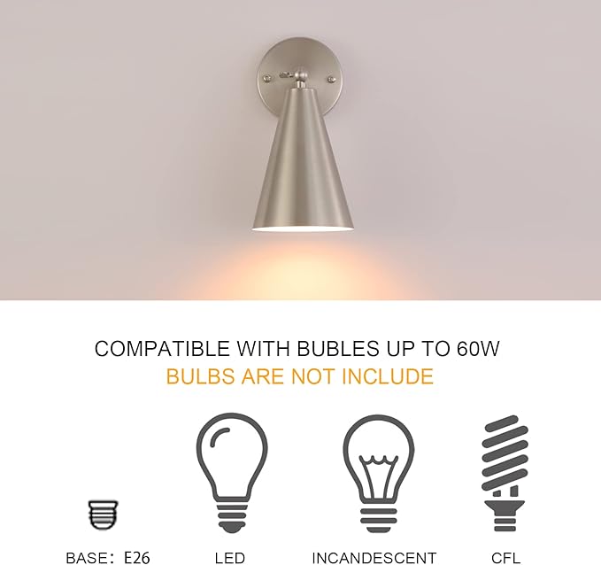 MWZ Brushed Nickel Wall Sconce Set of Two, Modern Sconces Wall Lighting Fixtures - Image 6