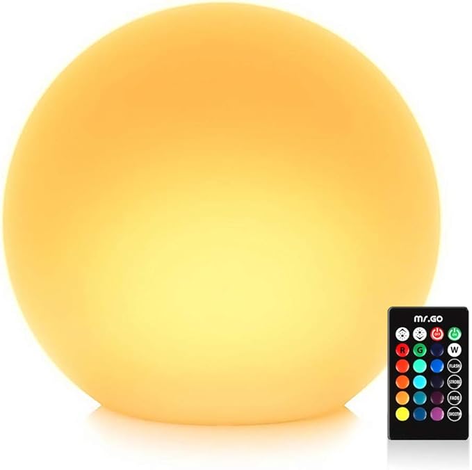 Mr.Go 14-inch LED Ball Light, Cordless Rechargeable Globe Lamp w/Remote by MRGO