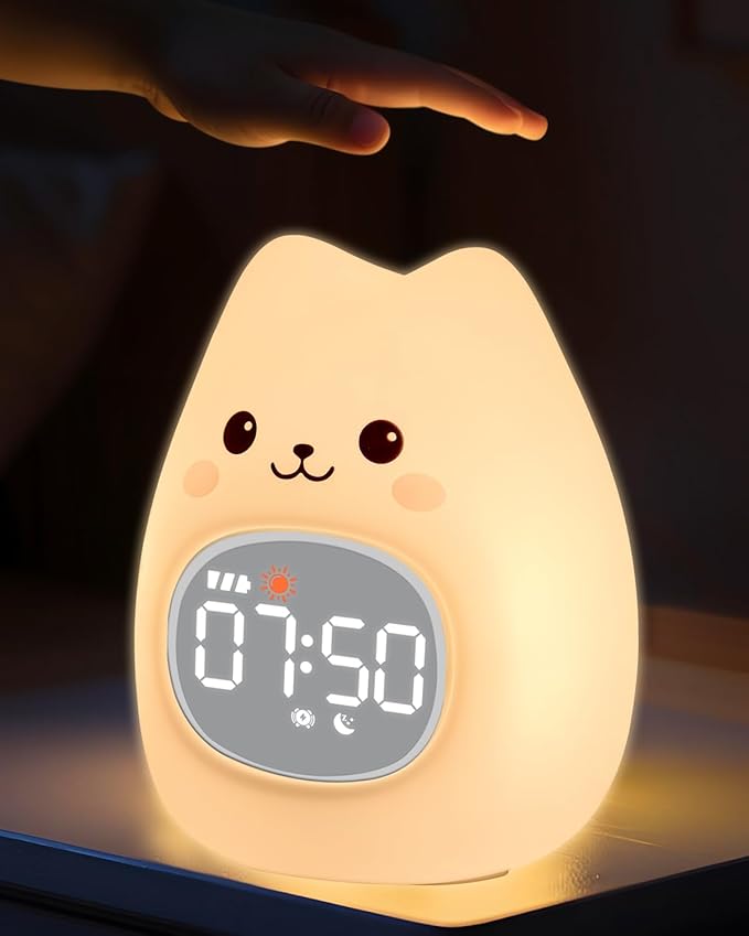Cat Alarm Clock for Kids with Night Light, Sleep Training Clock Time to Wake by Yiliaw