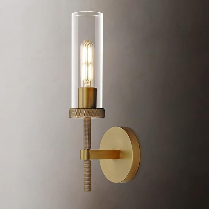 Knurled Brass Wall Sconces Indoors, Glass Tube Sconces Wall Lighting 14" by ZHTIECHUI