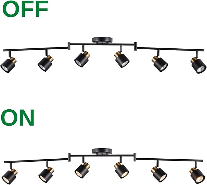 6 Light Foldable Track Lighting Kit, Matt Black Brass Finish Adjustable - Image 2