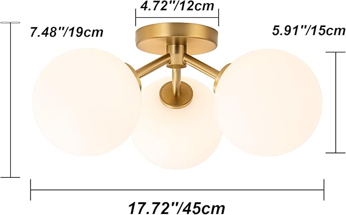 Mid Century Modern Gold Semi Flush Mount Ceiling Light Fixture 3 Light 18 inch - Image 3