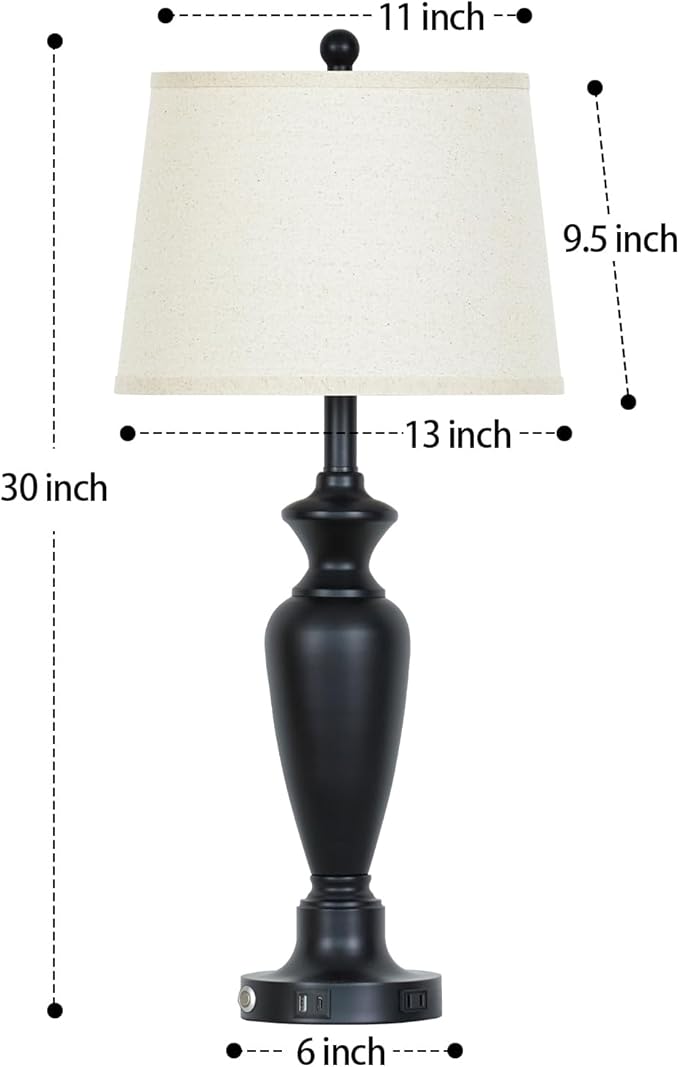 30" Tall Black Table Lamp, 3-Way Dimmable Touch Control Bedside Lamp - Image 7