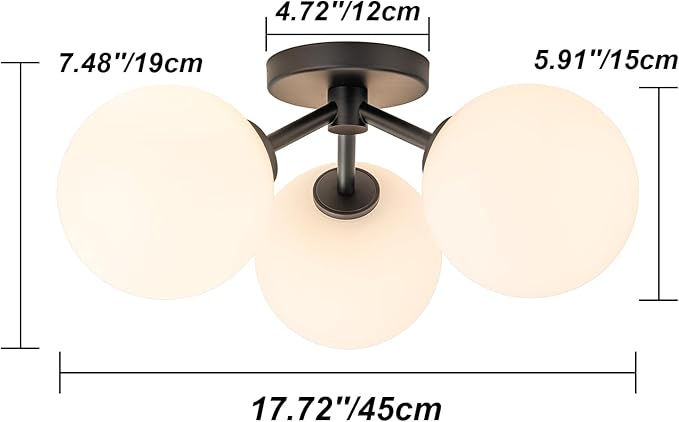 Mid Century Modern Black Semi Flush Mount Ceiling Light Fixture 3 Light 18 inch - Image 3