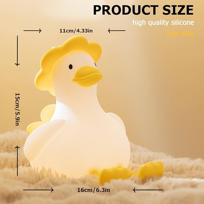 Flower Duck Silicone Night Light, 3-Level Touch Dimming Rechargeable Nursing - Image 4