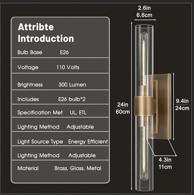 Modern Brass and Glass Wall Sconces, Horizontal or Vertical Linear Wall Sconce - Image 2