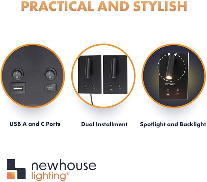 Newhouse Lighting 5 in. W x 9 in. L Vera Spotlight Reading Light in Matte Black - Image 5