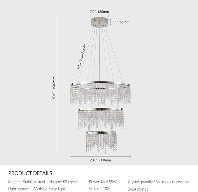 3 Tier LED Modern Ceiling Light Fixture, Home Decor LED Round Crystal - Image 2