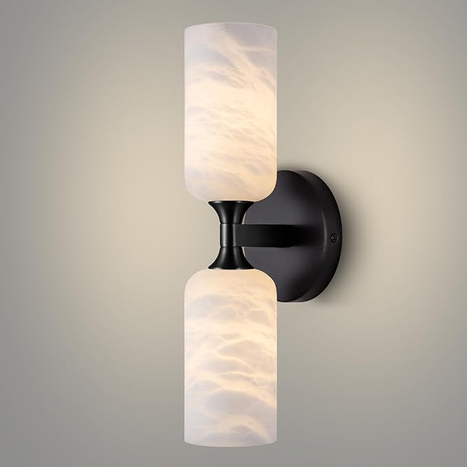 Alabaster Wall Sconce, 14in Modern Spanish Natural Marble Bathroom Vanity by CEENWE