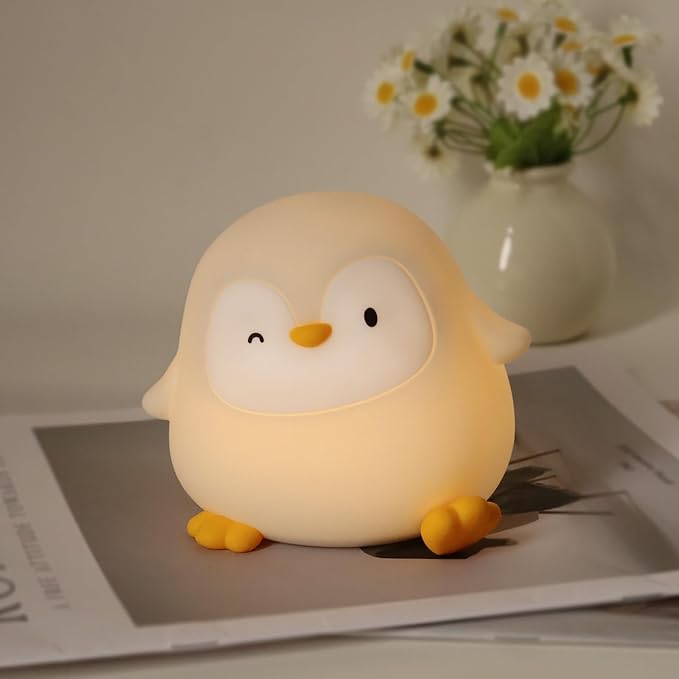 Penguin Night Light, 50-Hour Battery & Pat Control, Squishy Silicone Lamp by Rytinazzz
