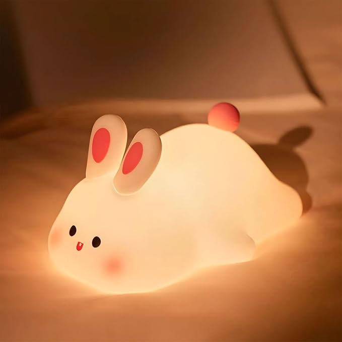 Big Face Rabbit Night Light, 3-Level Pat Control & Cute Squishy Lamp by Rytinazzz