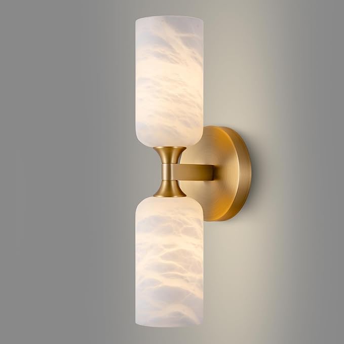 Alabaster Wall Sconce, 14in Modern Spanish Natural Marble Bathroom Vanity by CEENWE
