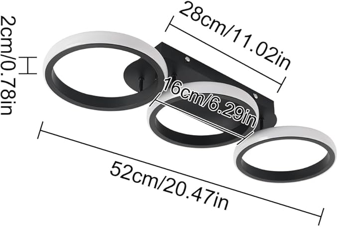 Modern LED Ceiling Light, 3-Round Rings Flush Mount, 30W 6000K Cool White - Image 3