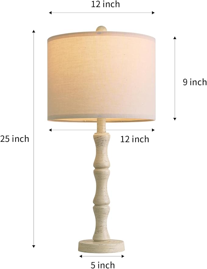 BOBOMOMO 25" Farmhouse Bedside Lamps Set of 2, Vintage Nightstand Lamps - Image 3