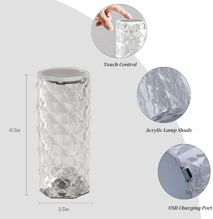 Portable Crystal Table Lamp, 16 Color Touch Control Rechargeable Lamp, Crystal - Image 8