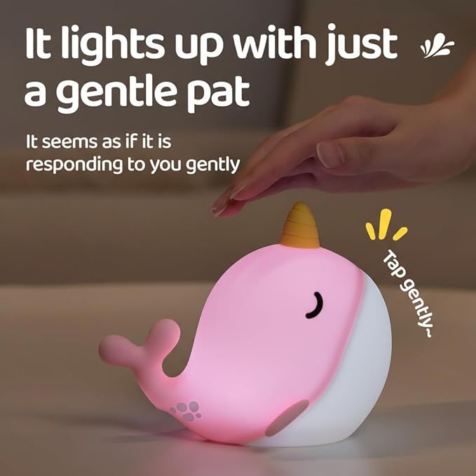 Cute Whale Night Lights, Soft Narwhal Silicone LED Night Lamp, Rechargeable - Image 6