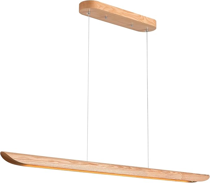 55" Wood Linear Pendant Light, Dimmable Kitchen Island Light by QJCMUUYI