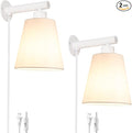 White Plug in Wall Sconces Set of Two, Bedside Wall Lamps Plug in Set of 2 by oiYio