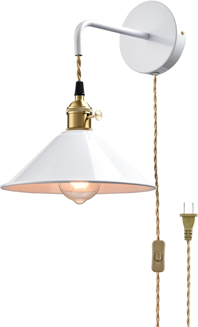 Plug-in Wall Lamp with Umbrella Shade, Bright White Wall Light Fixture Set of - Image 6