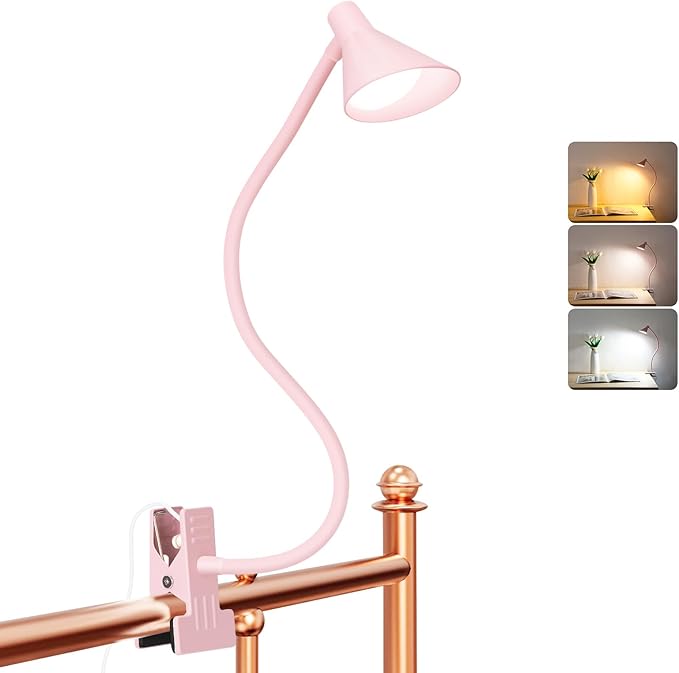Pink Small Desk Lamp Clip on LED Reading Light by LiFMIRA