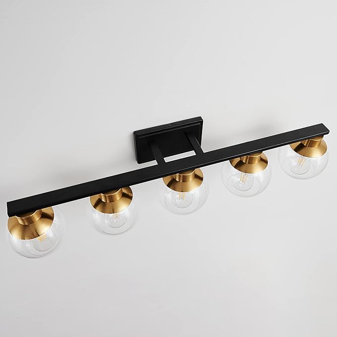 PAZALA Black Gold Bathroom Light Fixtures Over Mirror 5-Lights Vanity Light - Image 8