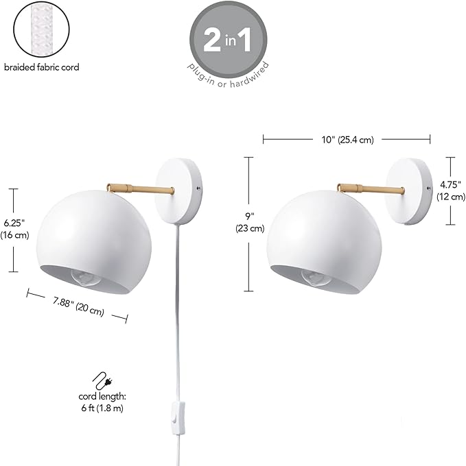 GLOBE Electric 52077 1-Light Plug-in or Hardwire Wall Sconce, Matte White - Image 9