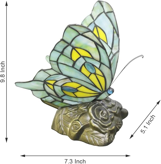 Small Tiffany Table lamp Stained Glass Butterfly Desk Lamp 7X5X9.8 Inch Accent - Image 9