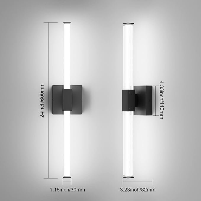 Ralbay 24inch Black Bathroom Vanity Light Bar 22W Modern LED Vanity Lights - Image 7