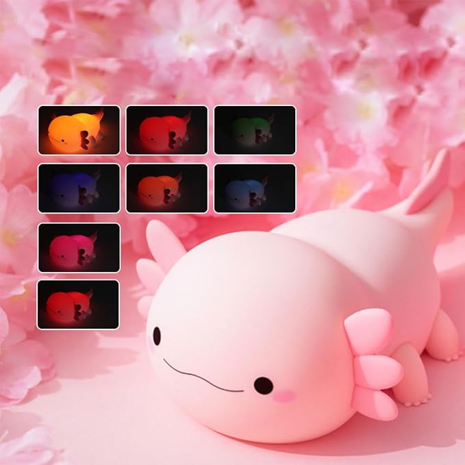 Axolotl Night Light – Cute Rechargeable Dimmable Silicone Lamp, Kawaii Room by IFTHFOUR