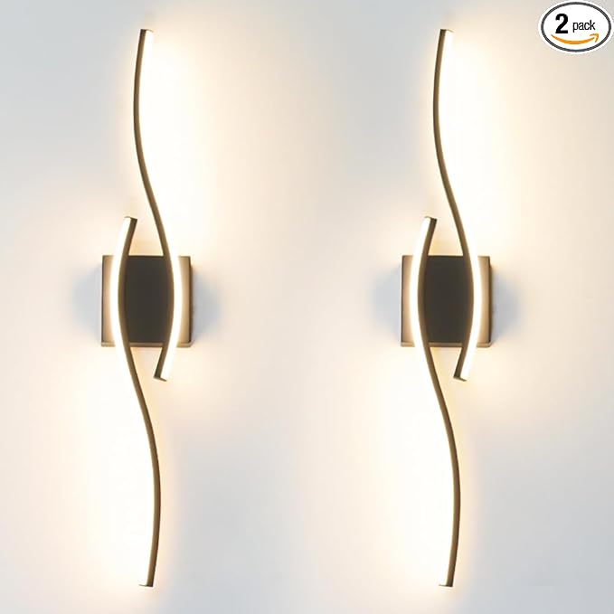 Modern Hardwired Wall Sconce Set of 2, LED Black Wall Light by Daunton