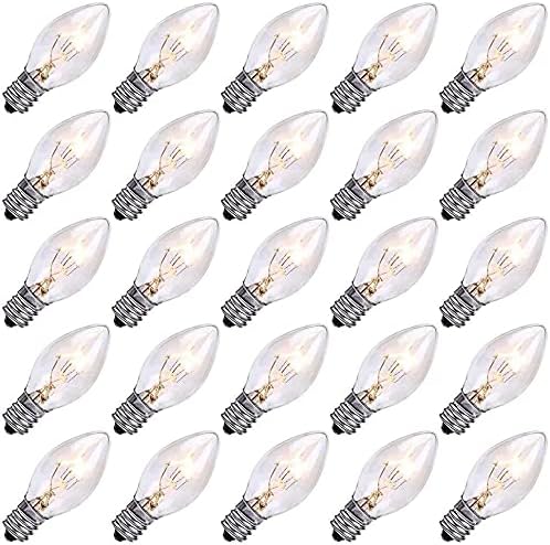 25 Pack C7 Clear Replacement Bulbs, C7 Outdoor Christmas String Light Bulbs by Doratale