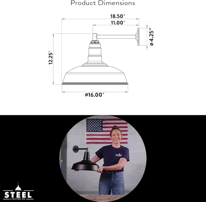 Steel Lighting Co. Gardena Barn Light | Outdoor Wall Mounted | 16" Dome | 11" - Image 2