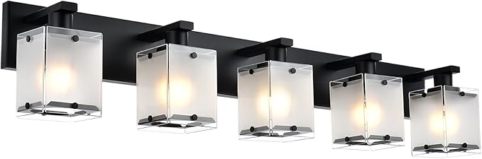 5-Lights Bathroom Light Fixtures, Matte Black Modern Vanity Lights by WINSHENLighting