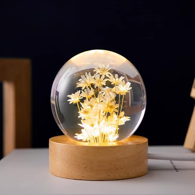 Flower Crystal Ball Night Light, 2.4 inch Glass Ball Night Lamp by MARZIUS