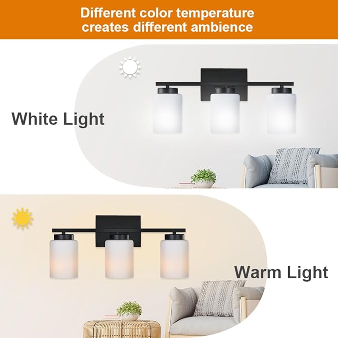 VINLUZ Black Bathroom Vanity Light, 3-Light Modern Wall Sconce Lighting - Image 5