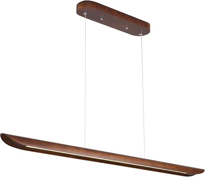 55" Wood Linear Pendant Light, Dimmable Kitchen Island Lighting by QJCMUUYI
