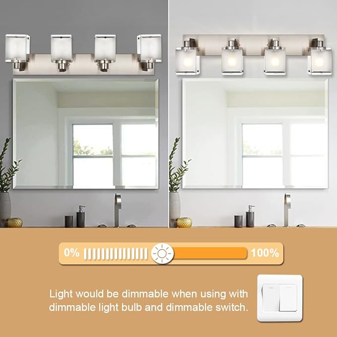 4-Lights Bathroom Light Fixtures Over Mirror, Brushed Nickel Vanity Wall - Image 3