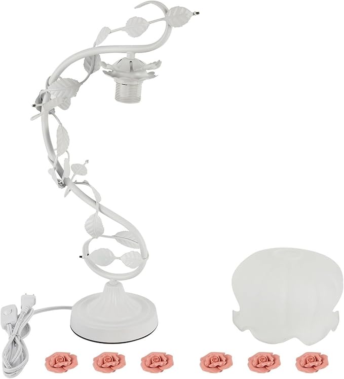 Flower Glass Table Lamp with 7.48inches Wide Bent Glass Lampshade, Floral - Image 5