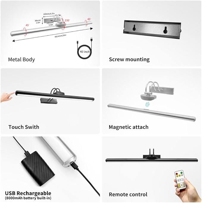 26" Wireless Picture Lights, Rechargeable Battery Art Display Light - Image 7