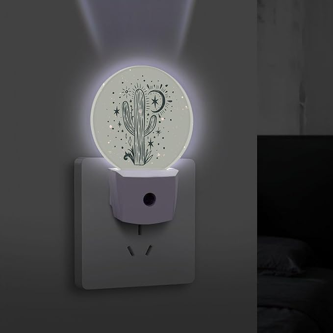 Round LED Night Light, Wild Cactus Desert Arizona Vintage LED Night Light Plug - Image 4