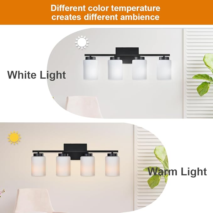 VINLUZ Bathroom Vanity Lights, 4-Light Classic Wall Sconce Lighting Fixtures - Image 5