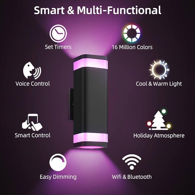 SHIMR Smart RGB Outdoor Wall Lights 2 Pack, WiFi App Control Color Changing Up - Image 4