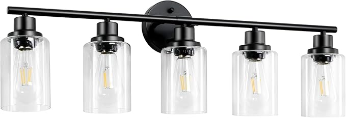 5-Light Black Bathroom Vanity Lights, E26 Modern Bathroom Light Fixtures - Image 9