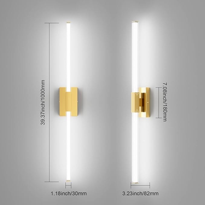 Ralbay Matte Gold 40inch Bathroom Vanity Lights Fixtures Over Mirror 32W Modern - Image 5