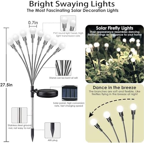 OZS 8 Pack Total 64 LED Solar Firefly Lights Fairy Outdoor - Image 3