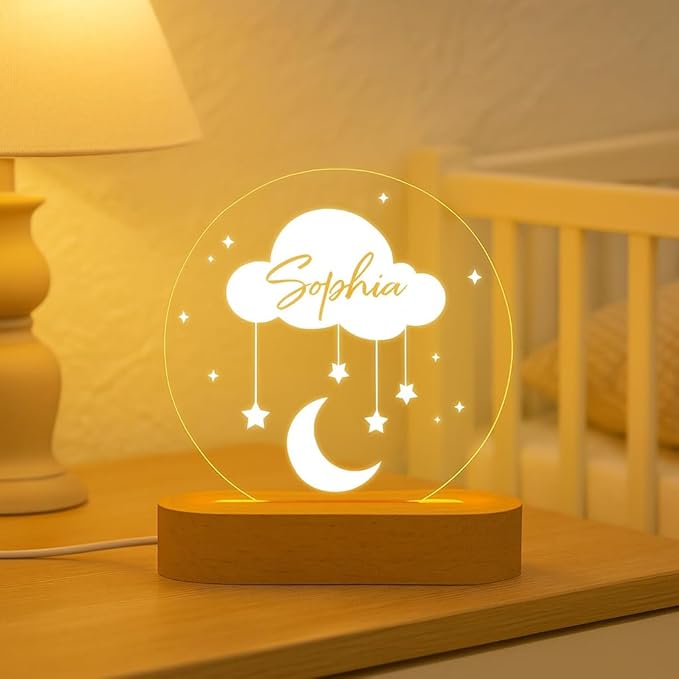 Custom Nursery Lamp with Cloud and Moon – Baby Night Light with Stars, - Image 2