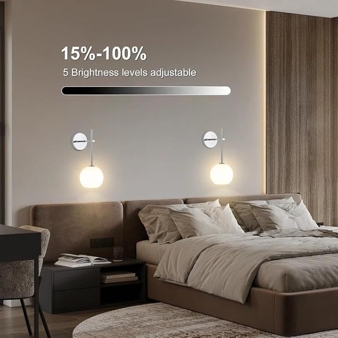 Chrome Battery Operated Wall Sconces Set of 2, Rechargeable Wireless Wall Lights - Image 3