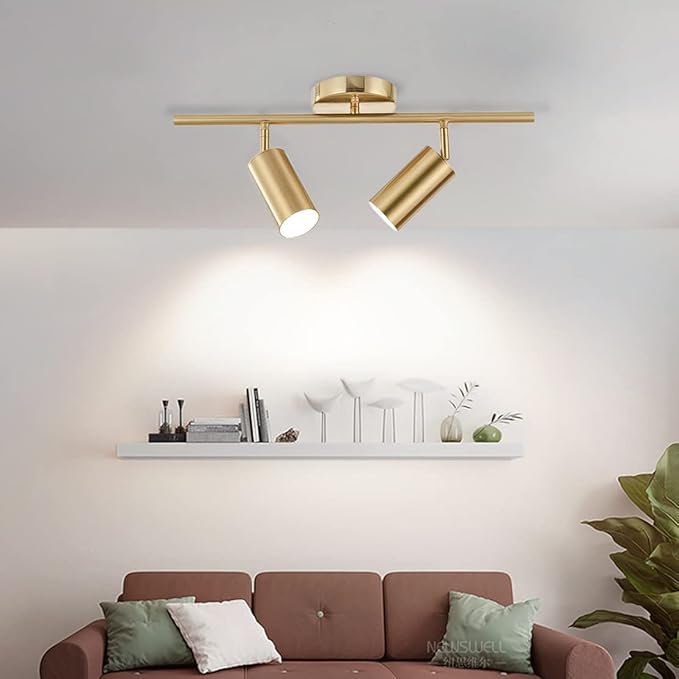 BOKT Mid Century Modern 2-Lights LED Track Lighting Kit 2 Ways Gold Flush Mount - Image 9