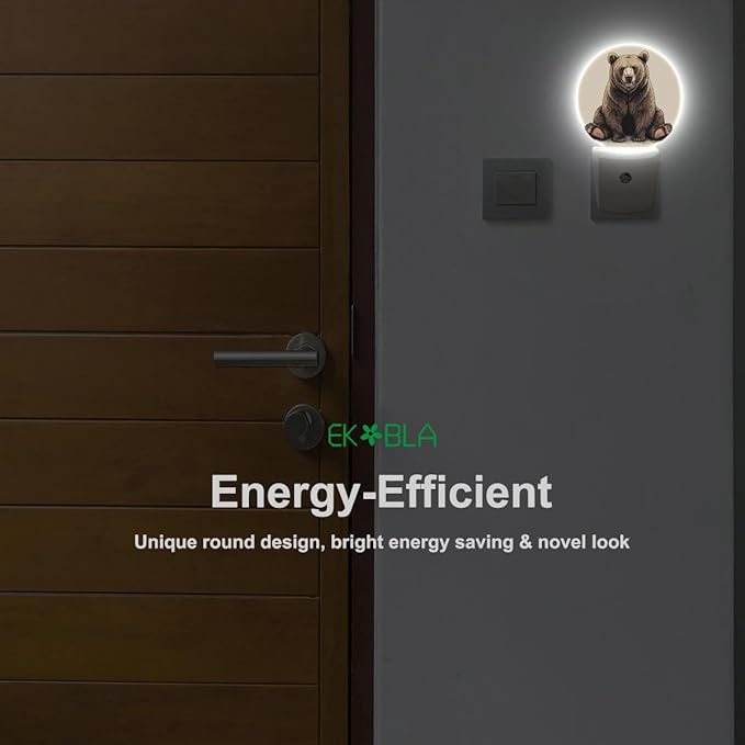 EKOBLA Cabin Bear Night Lights Plug into Wall Lovely Brown Bear Animal Wild - Image 4